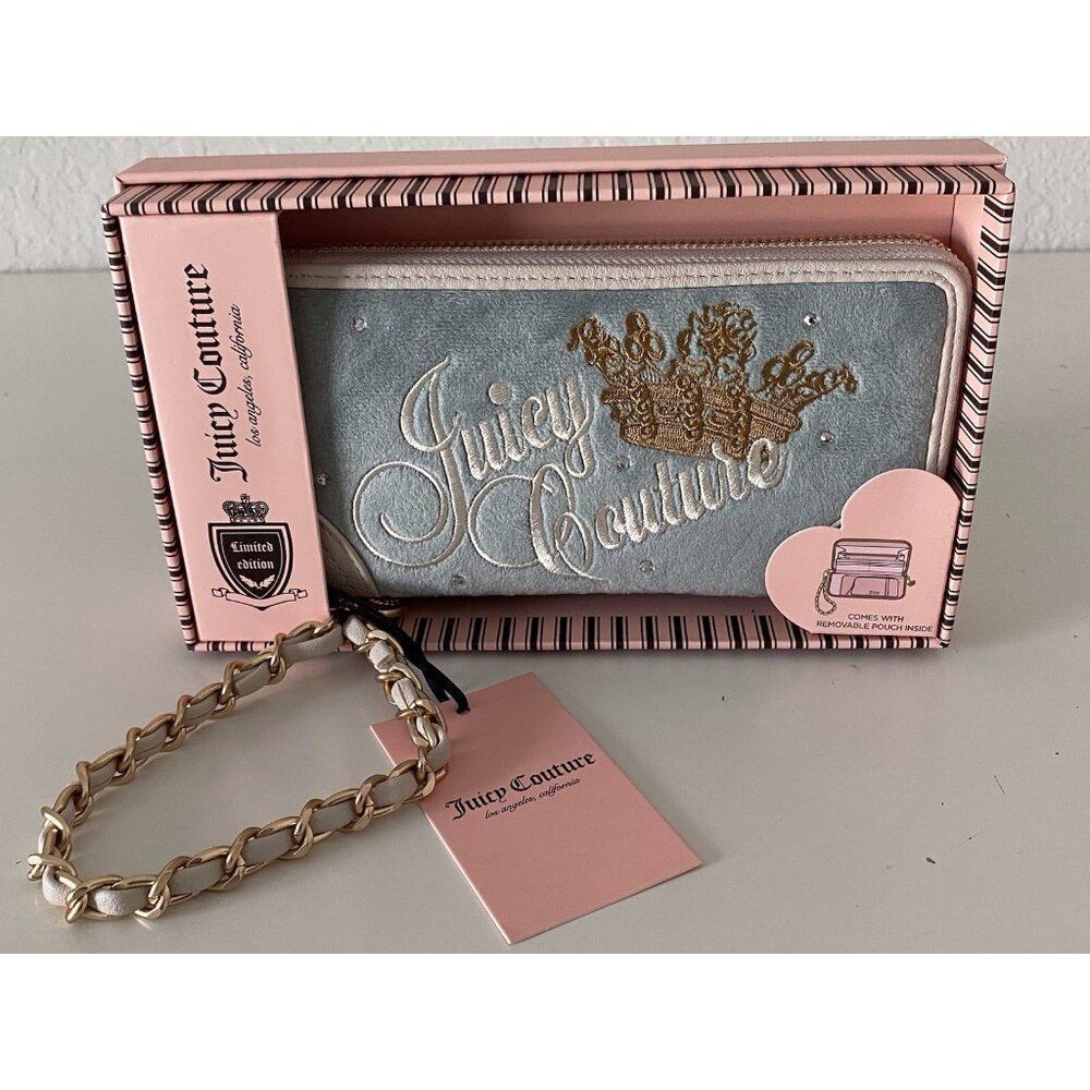 Juicy Couture Large Zip Around Option A Heritage SAGE Wallet Wristlet W/Gift Box